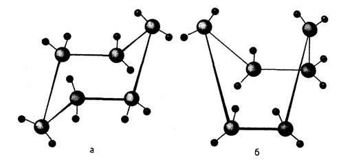 Пример стерео изомерии: а – циклогексан, форма «кресла», б – циклогексан, форма «ванна»