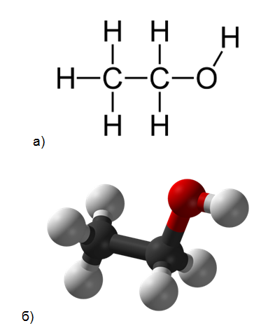 Структурная формула этилового спирта: а) плоскостная; б) пространственная