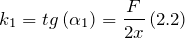 \[k_1=tg\left({\alpha }_1\right)=\frac{F}{2x}\left(2.2\right)\]