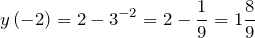 \[y\left(-2\right)=2-3^{-2}=2-\frac{1}{9}=1\frac{8}{9}\]