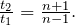 \frac{t_2}{t_1}=\frac{n+1}{n-1}.