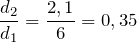 \[\frac{d_2}{d_1}=\frac{2,1}{6}=0,35\]