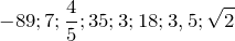 \[-89; 7; \frac{4}{5}; 35; 3; 18; 3,5; \sqrt{2}\]