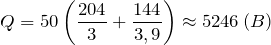 \[Q=50\left(\frac{204}{3}+\frac{144}{3,9}\right)\approx 5246\left(Bт\right)\]