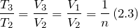 \[\frac{T_3}{T_2}=\frac{V_3}{V_2}=\frac{V_1}{V_2}=\frac{1}{n}\left(2.3\right)\]