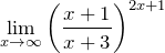\[ \underset{x\to \infty }{\mathop{\lim }}\,{{\left( \frac{x+1}{x+3} \right)}^{2x+1}} \]