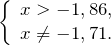 \[\left\{ \begin{array}{c} x>-1,86, \\ x\ne -1,71. \end{array} \right.\]