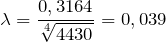 \[\lambda =\frac{0,3164}{\sqrt[4]{4430}}=0,039\]