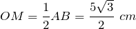 \[OM=\frac{1}{2} AB=\frac{5\sqrt{3} }{2} \ cm\]